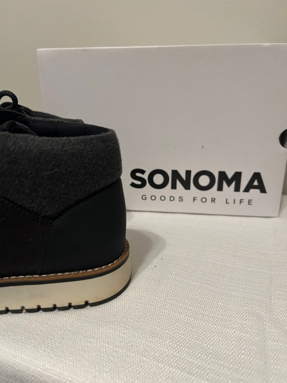 Sonoma Black Ankle Boot with Gray Collar and White Lug Sole - Picture 2 of 9